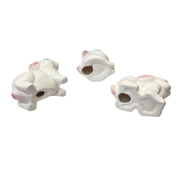 Set of 3 Ceramic Bunny Figurines Hand Painted Glazed White Rabbits Easter Decor - Picture 6 of 6
